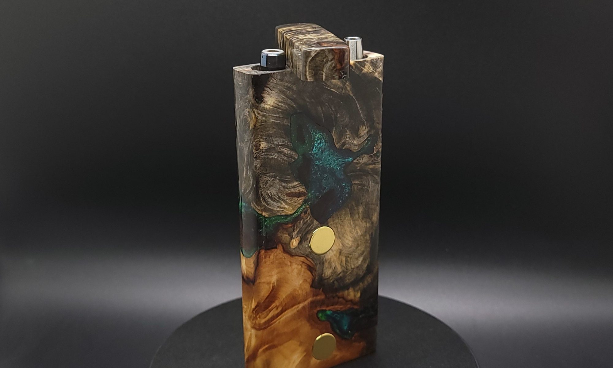 This image portrays 2G-Stash-Buckeye Burl Hybrid-Dynavap Case by Dovetail Woodwork.