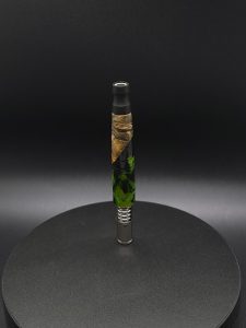 This image portrays Twisted Series-Green Shorty Hybrid-Standard Dynavap Stem by Dovetail Woodwork.