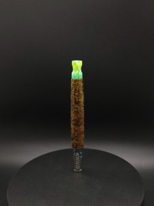This image portrays Celtic Green Cosmic Burl XL-Titanium Core-Dynavap Stem by Dovetail Woodwork.