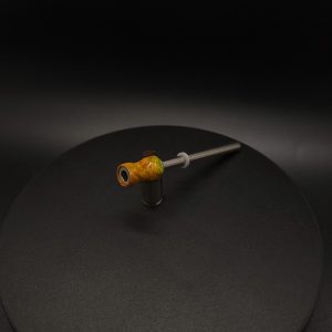 This image portrays Dynavap Spinning Mouthpiece-Sunset Orange/Green Cosmic Burl by Dovetail Woodwork.