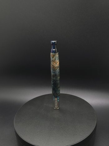 This image portrays Blue Cosmic Burl XL-Titanium Core-Dynavap Stem by Dovetail Woodwork.