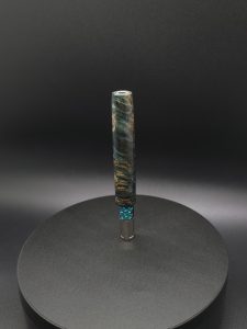 This image portrays Blue Cosmic Burl XL-Titanium Core-Dynavap Stem by Dovetail Woodwork.