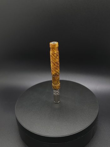 This image portrays Straight Cut XL-Maple Burl/Gold Anodized Titanium-Dynavap Stem by Dovetail Woodwork.