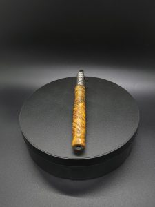 This image portrays Straight Cut XL-Maple Burl/Gold Anodized Titanium-Dynavap Stem by Dovetail Woodwork.