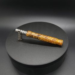 This image portrays Straight Cut XL-Maple Burl/Gold Anodized Titanium-Dynavap Stem by Dovetail Woodwork.