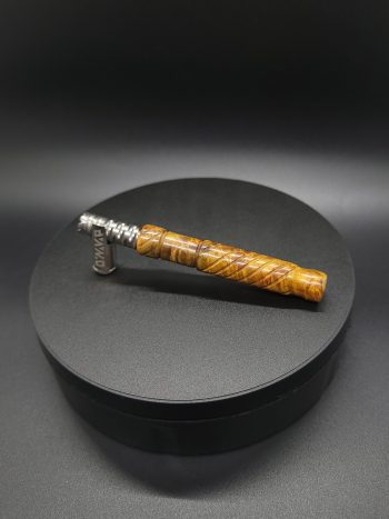 This image portrays Straight Cut XL-Maple Burl/Gold Anodized Titanium-Dynavap Stem by Dovetail Woodwork.