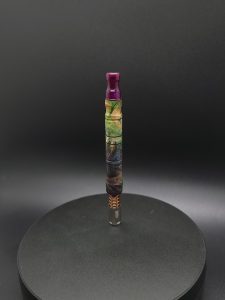 This image portrays Slim Profile XL-Buckeye Burl Rosium/Gold Anodized Titanium-Dynavap Stem by Dovetail Woodwork.