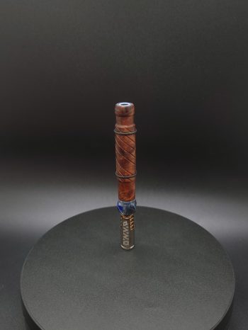 This image portrays Adaptable Stem XL-Redwood Burl Hybrid/Blue Anodized Titanium-Dynavap Stem by Dovetail Woodwork.