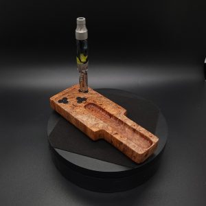 This image portrays Dynavap VapCap Stem Display-Highly Figured Madrone Burl Wood by Dovetail Woodwork.