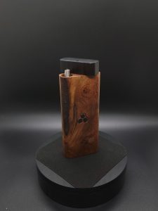 This image portrays 2G-XL Stash-Live Edge Black Walnut Burl/Ebony Wood-Dynavap Case by Dovetail Woodwork.