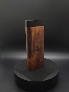 This image portrays 2G-XL Stash-Live Edge Black Walnut Burl/Ebony Wood-Dynavap Case by Dovetail Woodwork.