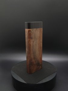 This image portrays 2G-XL Stash-Live Edge Black Walnut Burl/Ebony Wood-Dynavap Case by Dovetail Woodwork.