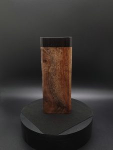 This image portrays 2G-XL Stash-Live Edge Black Walnut Burl/Ebony Wood-Dynavap Case by Dovetail Woodwork.