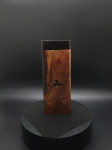 This image portrays 2G-XL Stash-Live Edge Black Walnut Burl/Ebony Wood-Dynavap Case by Dovetail Woodwork.