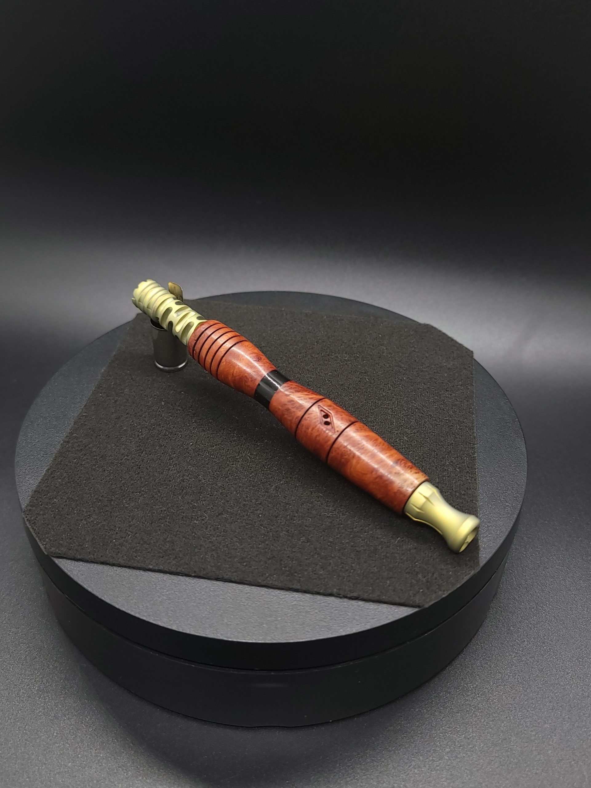 This image portrays Red Mallee Burl Hybrid XL-Hourglass-Dynavap Stem-NEW! by Dovetail Woodwork.