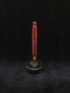 This image portrays Twisted Stems Series-Skeleton XL Dynavap Stem-Redheart with Matching Mouthpiece by Dovetail Woodwork.