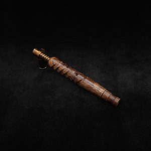 This image portrays Twisted Stems Series-Eclipse XL Dynavap Stem/Walnut Burl with Matching Mouthpiece by Dovetail Woodwork.