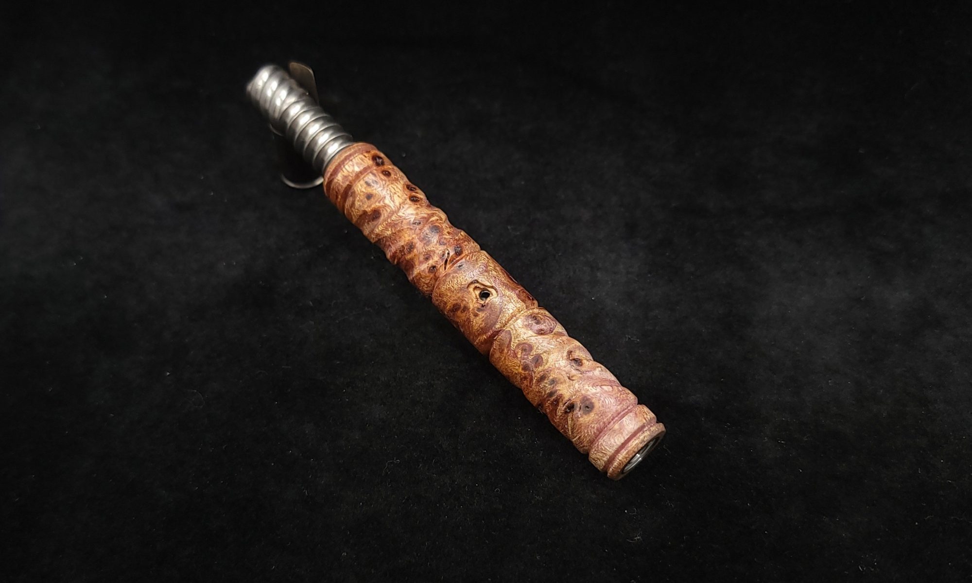This image portrays Twisted Stems Series-Eclipse Slim Reversable XL Dynavap Stem by Dovetail Woodwork.