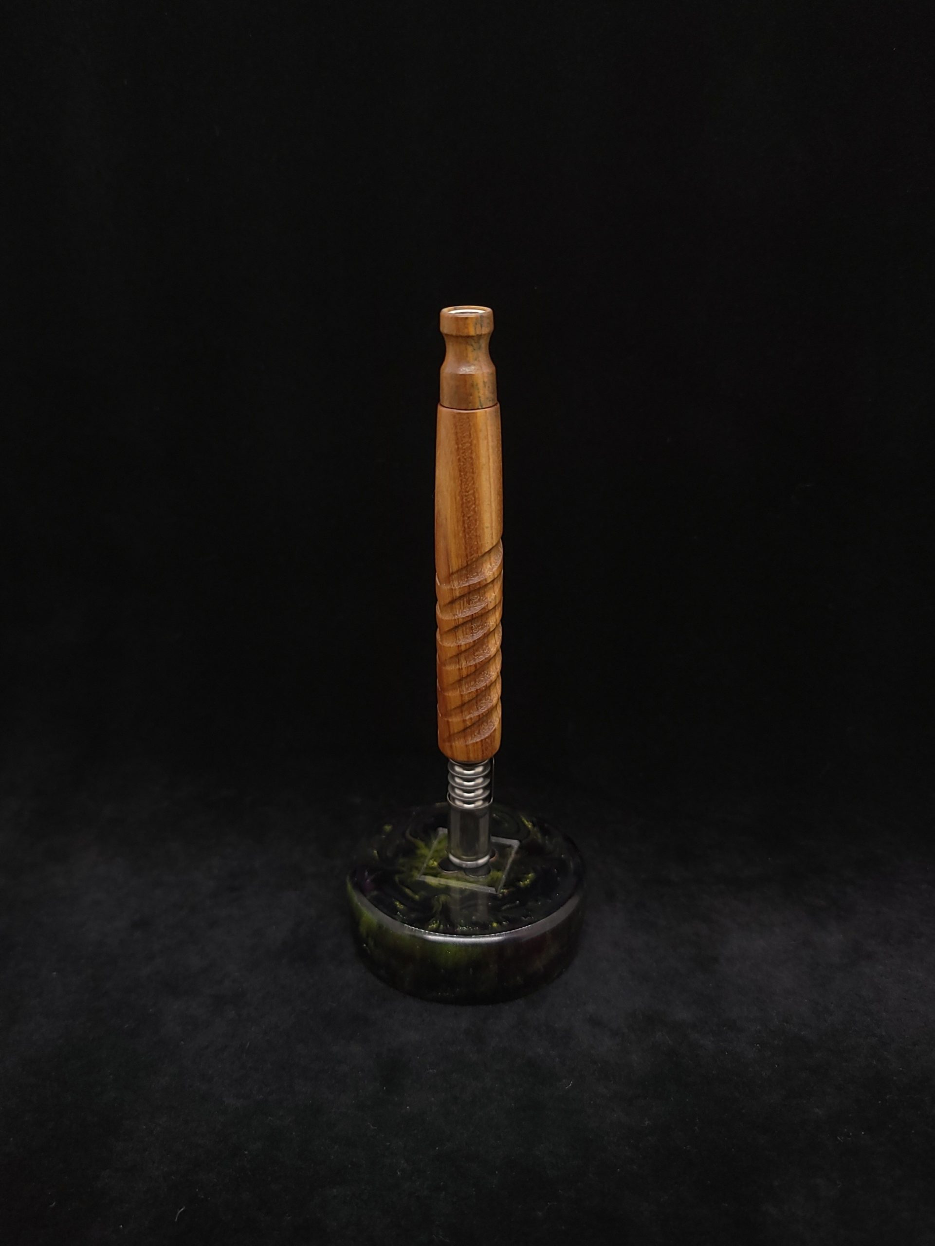 This image portrays Twisted Stems Series-Eclipse XL Dynavap Stem/Lignum Vitae w/Matching Mouthpiece by Dovetail Woodwork.