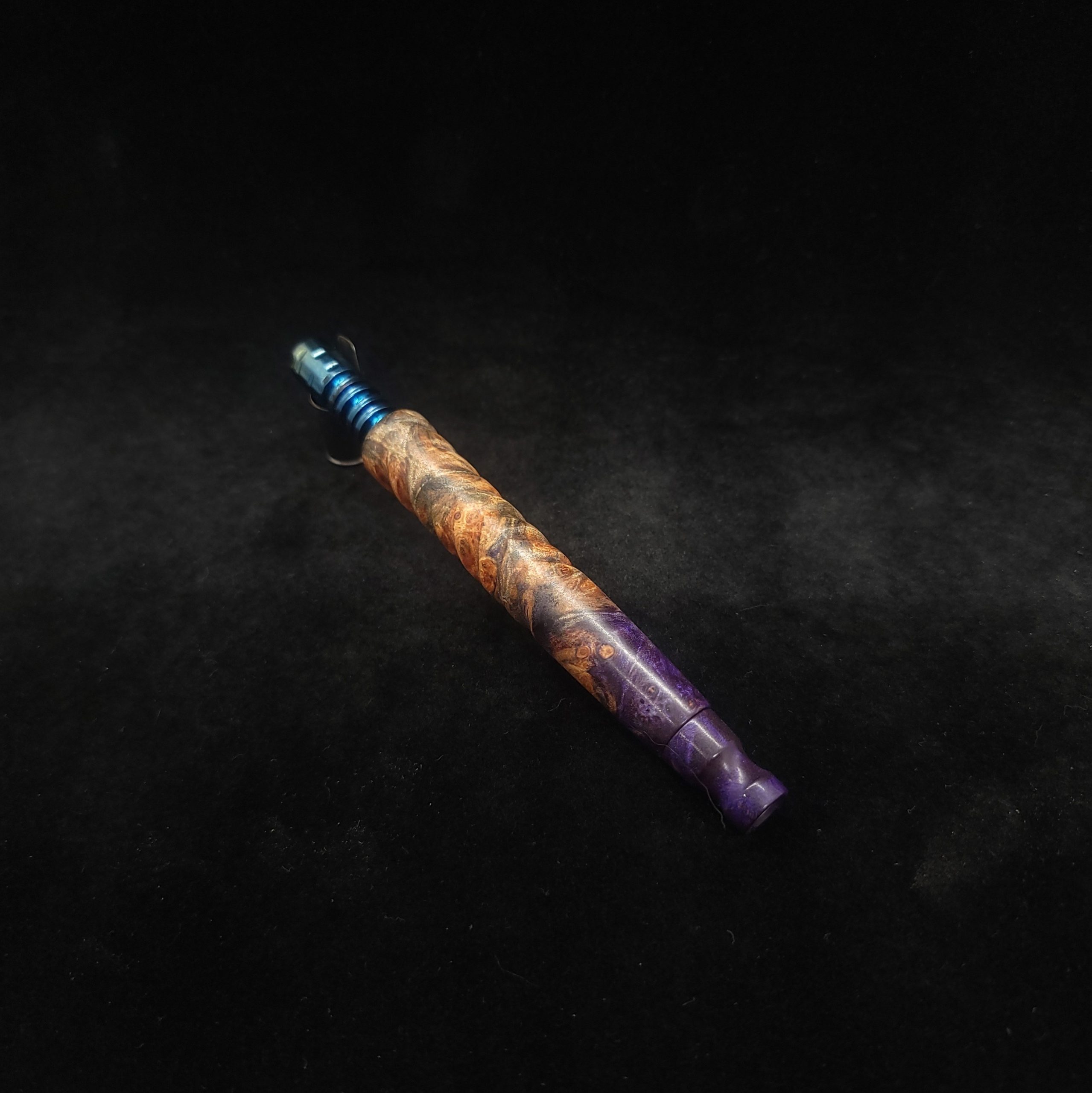 This image portrays Cosmic Burl-Eclipse XL Dynavap Stem Matching w/Mouthpiece by Dovetail Woodwork.