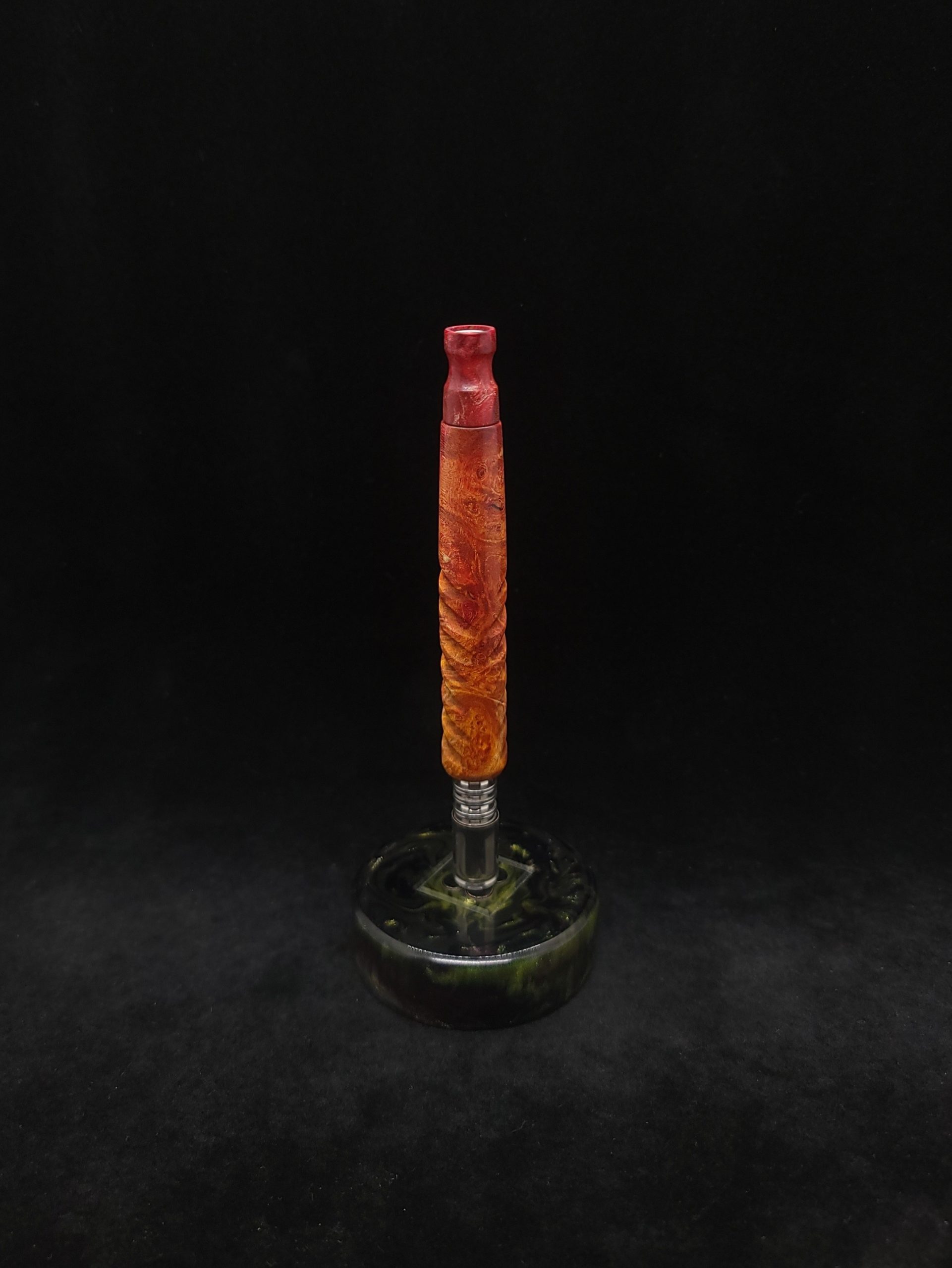 This image portrays Cosmic Burl Hybrid-Eclipse XL Dynavap Stem Matching w/Mouthpiece by Dovetail Woodwork.