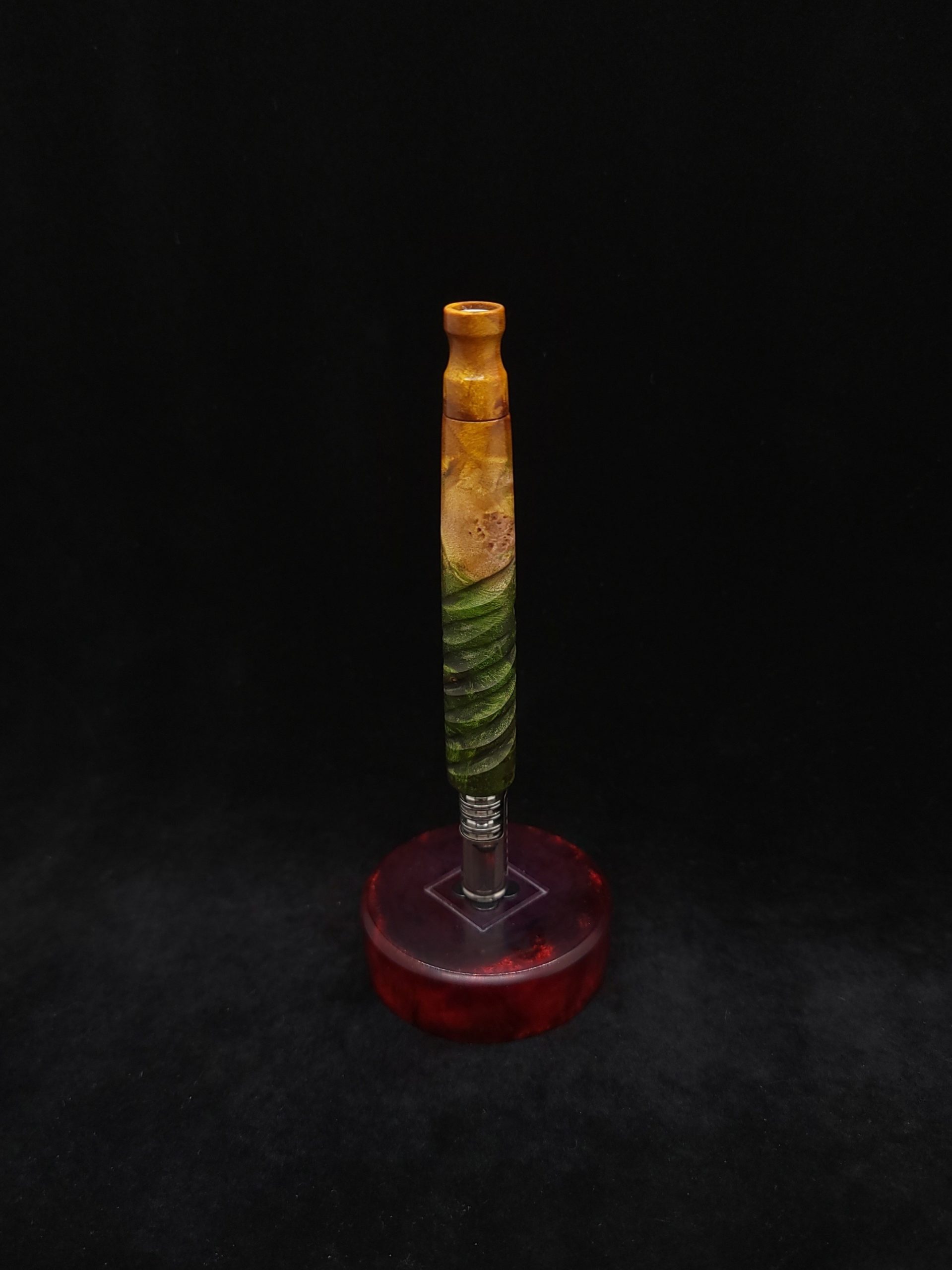 This image portrays Cosmic Burl-Eclipse XL Dynavap Stem + Matching Mouthpiece by Dovetail Woodwork.