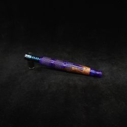 This image portrays High Class-Knurled XL Dynavap Stem/Walnut Burl Hybrid with Matching Mouthpiece by Dovetail Woodwork.