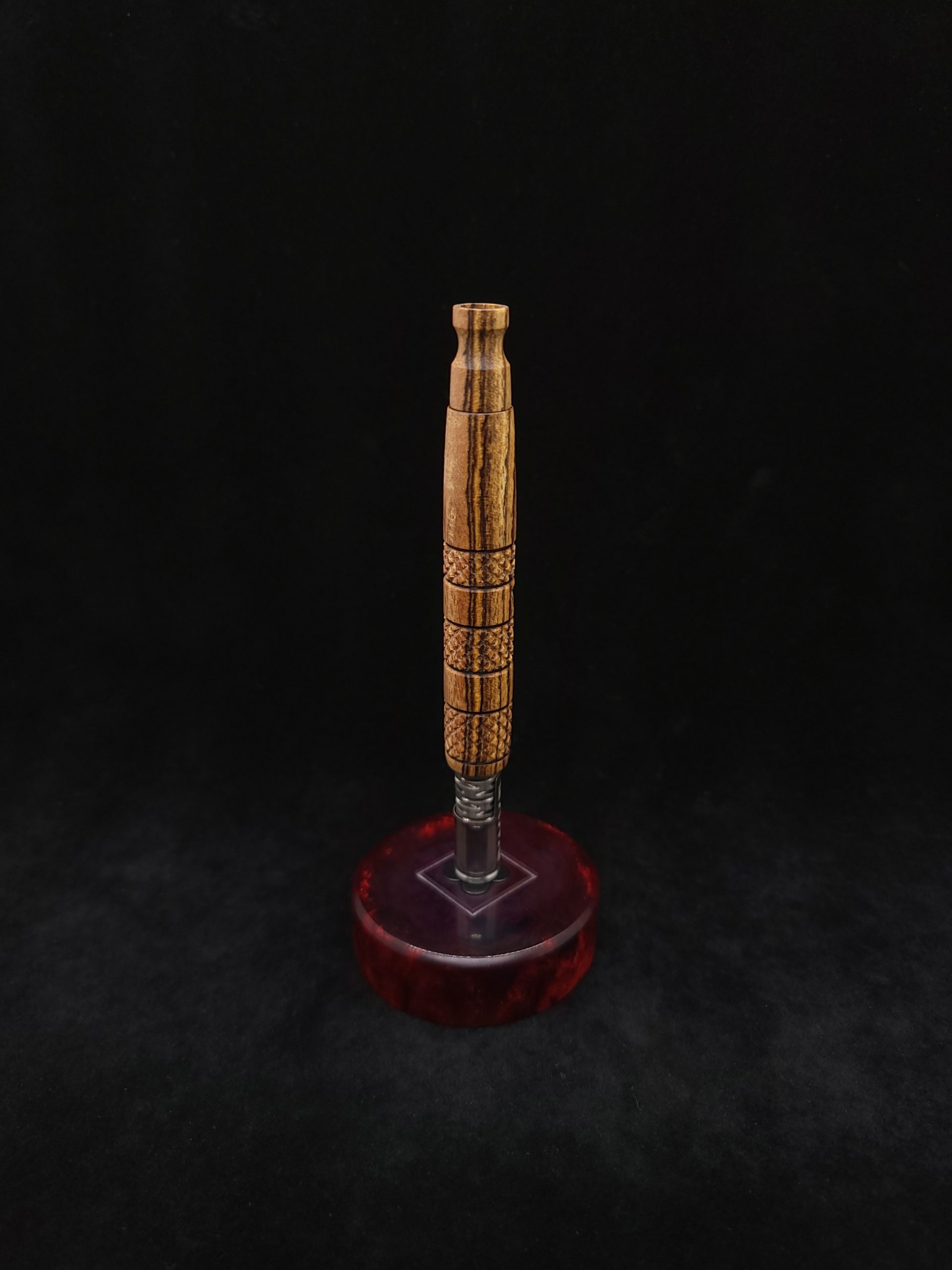 This image portrays High Class-Knurled XL Dynavap Stem/Bocote with Matching Mouthpiece by Dovetail Woodwork.