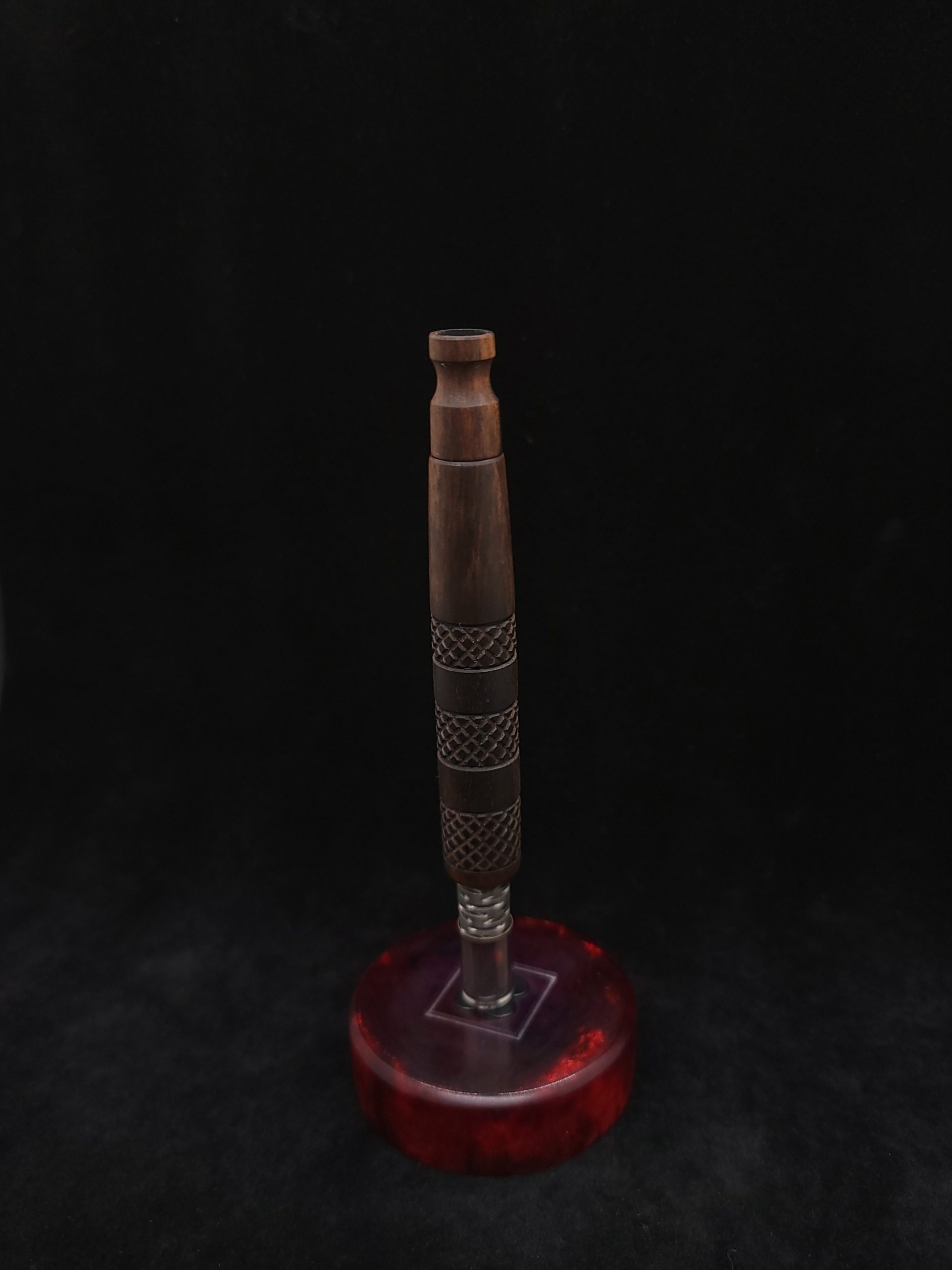 This image portrays High Class-Knurled XL Dynavap Stem/2-Tone Ebony with Matching Mouthpiece by Dovetail Woodwork.