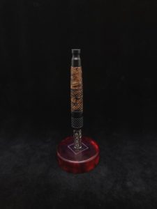 This image portrays High Class-Knurled XL Dynavap Stem/Matte Black Burl Hybrid + (2) Matching Mouthpiece by Dovetail Woodwork.