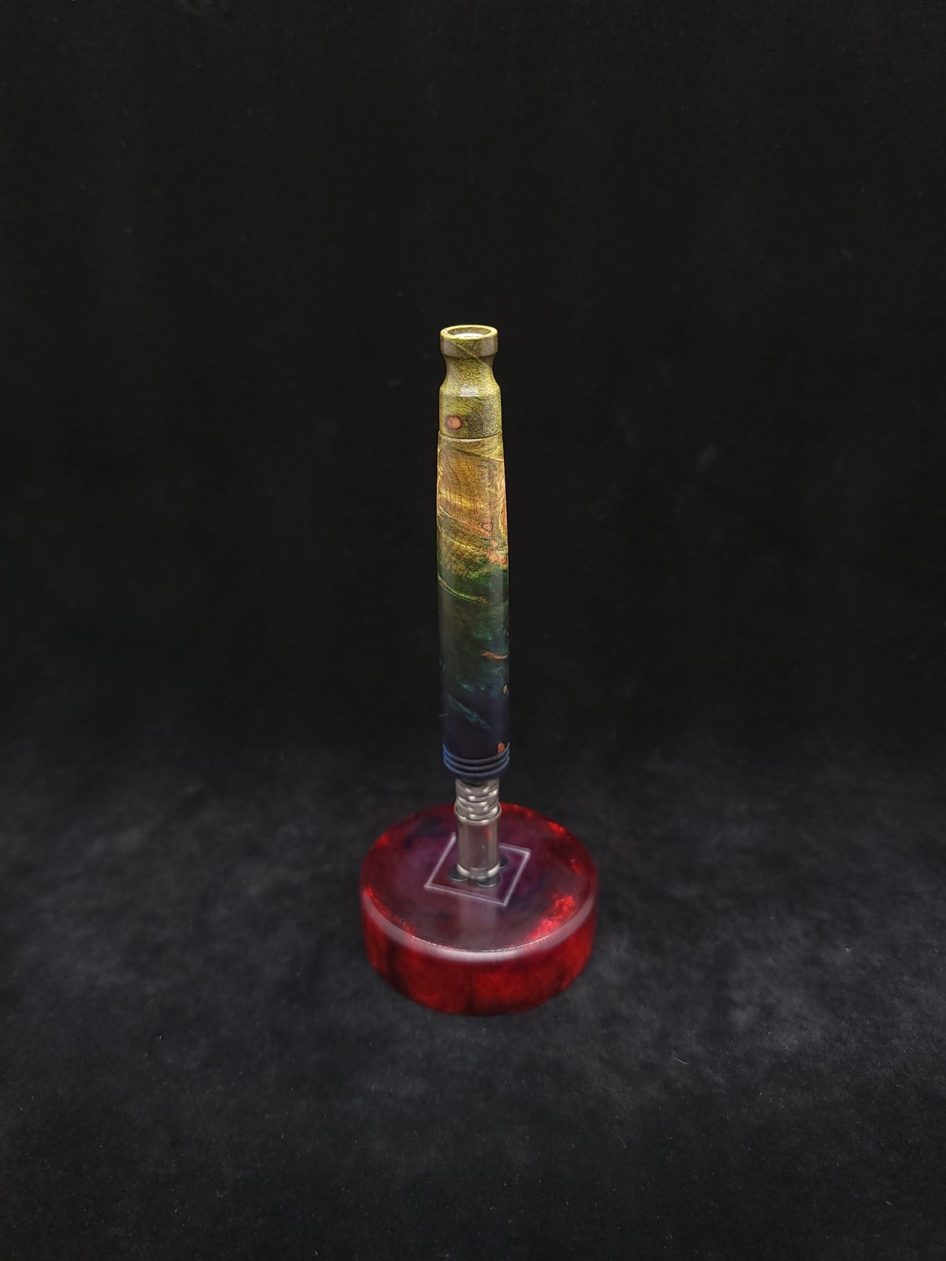 This image portrays Cosmic Burl XL-Straight Taper Dynavap Stem + Matching Mouthpiece by Dovetail Woodwork.