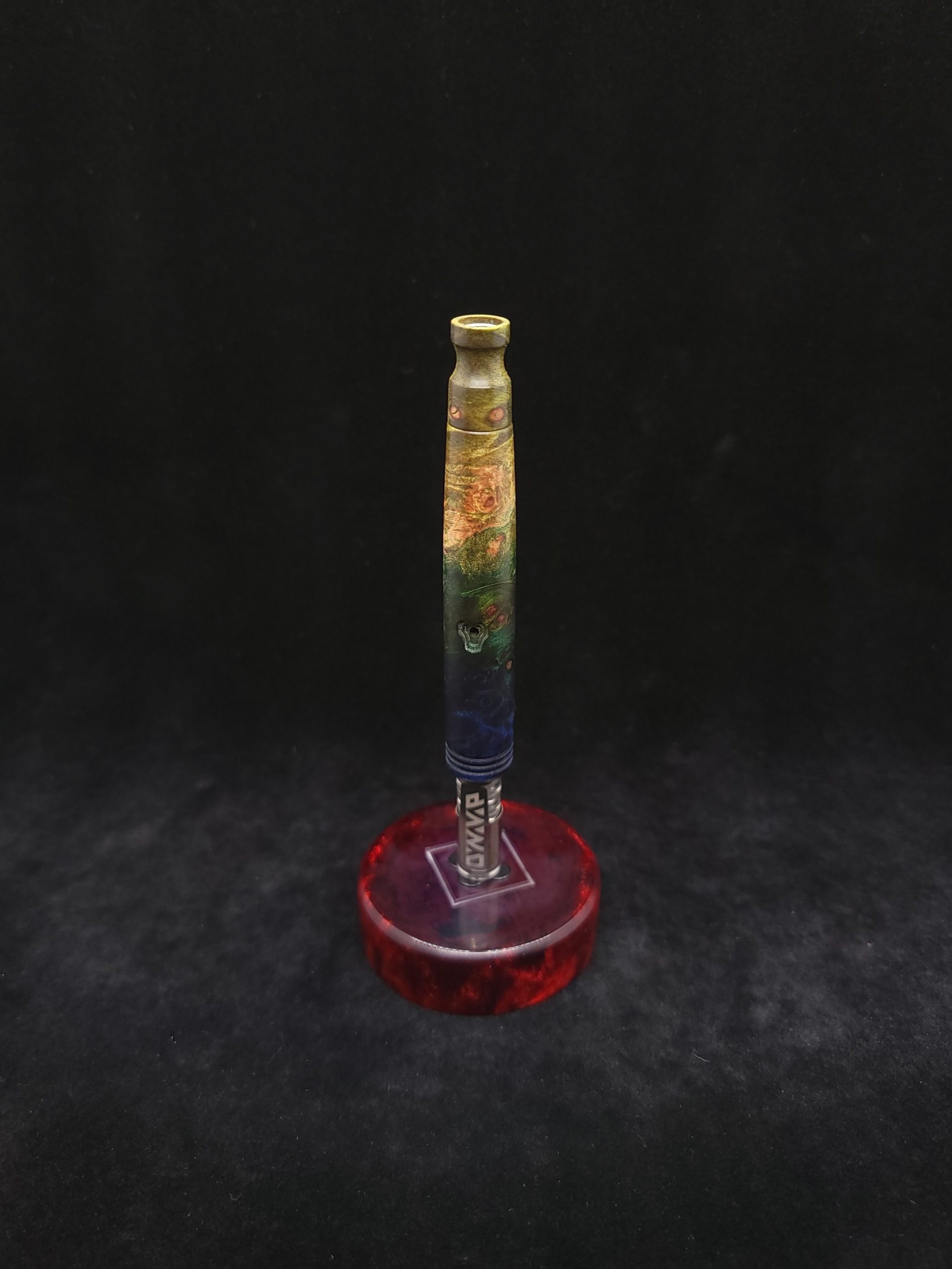 This image portrays Cosmic Burl XL-Straight Taper Dynavap Stem + Matching Mouthpiece by Dovetail Woodwork.