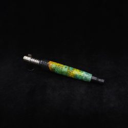 This image portrays High Class-Knurled XL Dynavap Stem/Cosmic Burl Hybrid + Matching Mouthpiece by Dovetail Woodwork.