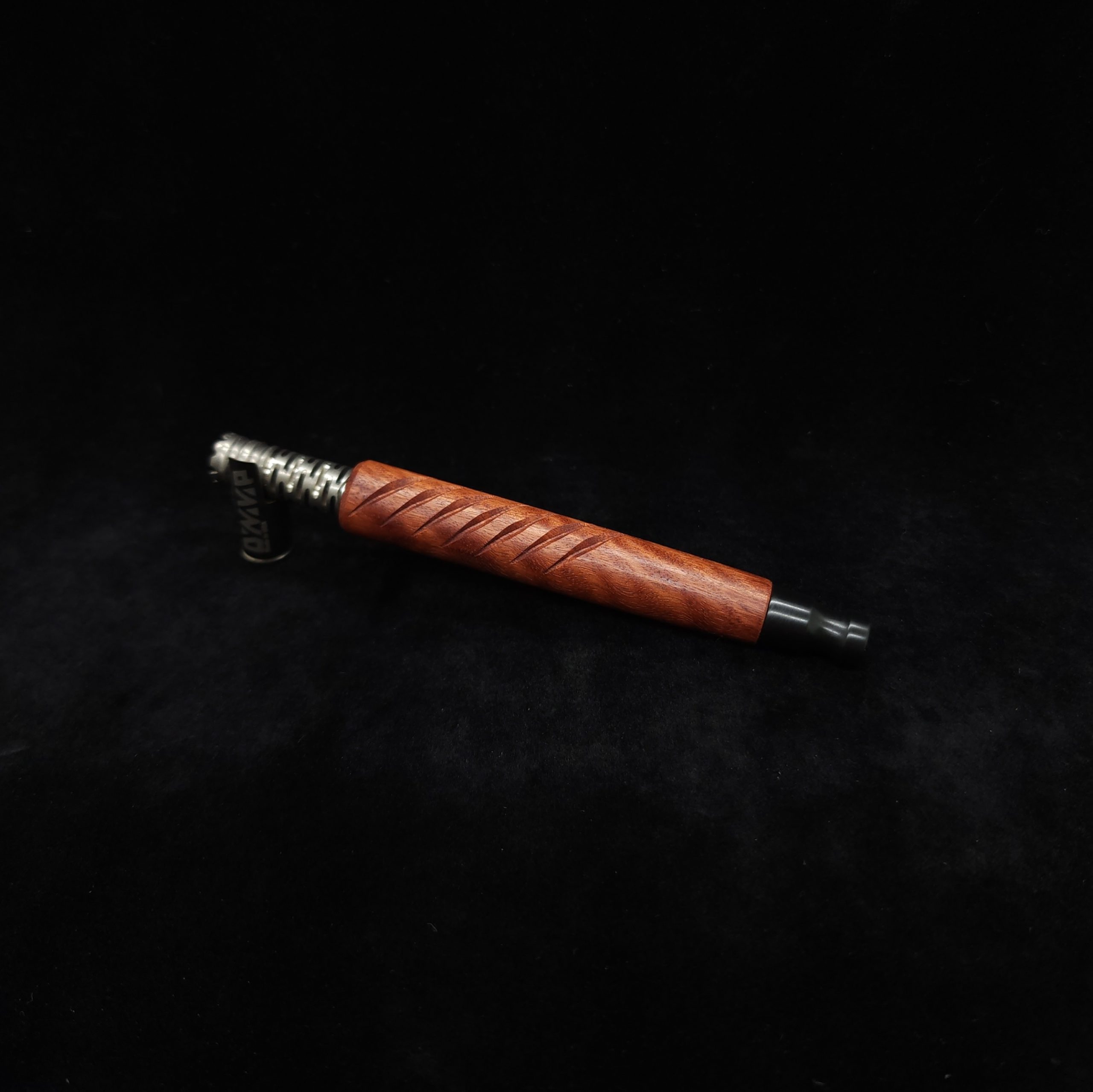 This image portrays Reaper XL Dynavap Stem/Eucalyptus Wood + Black Mouthpiece by Dovetail Woodwork.