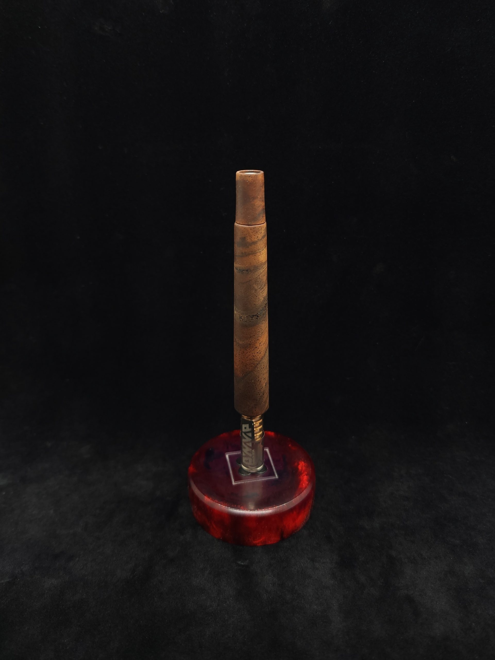 This image portrays The Blunt XL Dynavap Stem/Claro Walnut Burl Wood + Matching M.P. by Dovetail Woodwork.