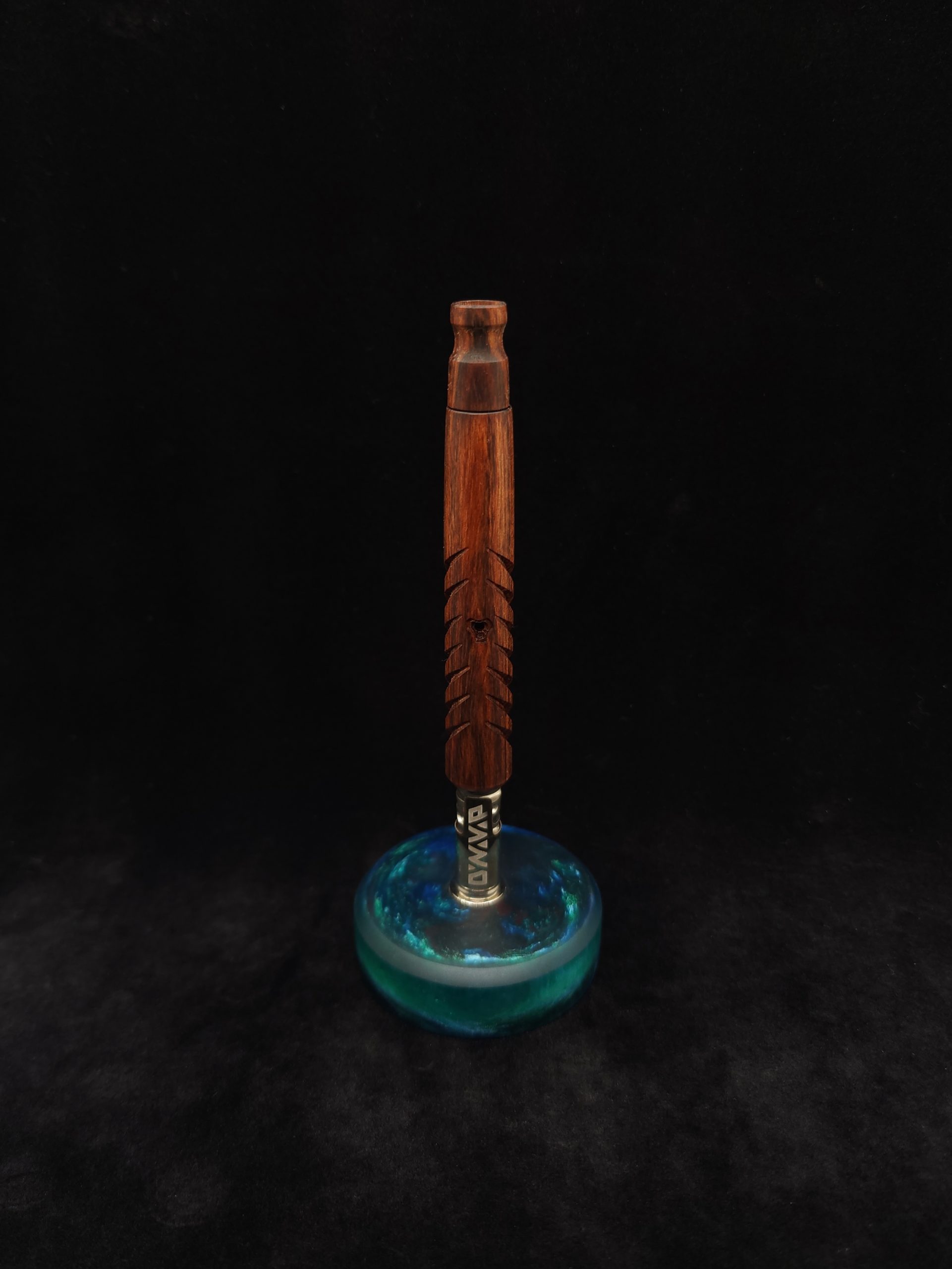 This image portrays Reaper XL Dynavap Stem/Tuscan Rosewood + Matching Mouthpiece by Dovetail Woodwork.