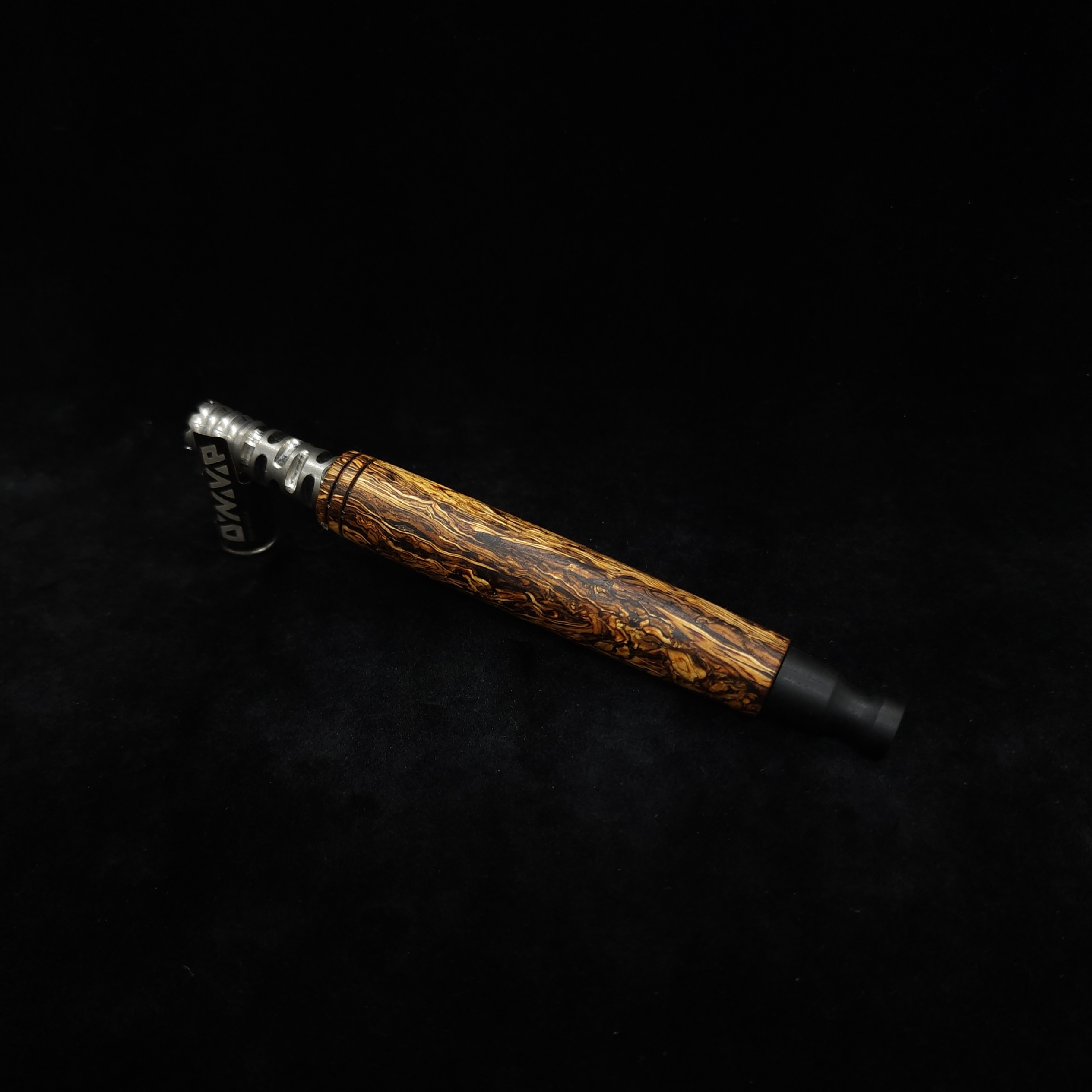 This image portrays Straight Taper XL Dynavap Stem + Hemp Wood + Ebony Mouthpiece by Dovetail Woodwork.