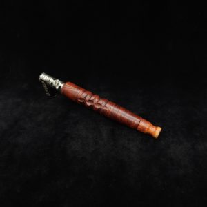 This image portrays Downward Spiral XL-Red Malle Burl + Mouthpiece-Dynavap Stem by Dovetail Woodwork.