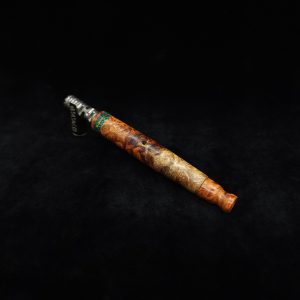 This image portrays Straight Taper XL Dynavap Stem + Amboyna Burl/Black Emerald Opal Inlay+M.P. by Dovetail Woodwork.