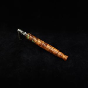 This image portrays Trigonous Hybrid-Eclipse XL Dynavap Stem w/Olive Green Opal Inlays+Mouthpiece by Dovetail Woodwork.