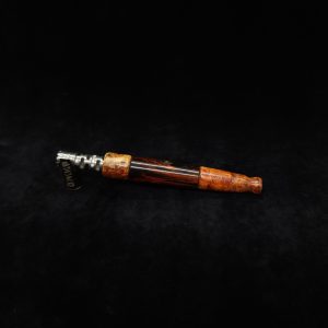 This image portrays Straight Taper XL Dynavap Stem + Amboyna Burl Hybrid+M.P. by Dovetail Woodwork.