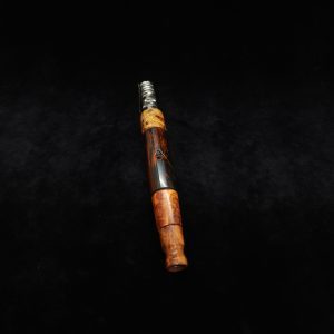 This image portrays Straight Taper XL Dynavap Stem + Amboyna Burl Hybrid+M.P. by Dovetail Woodwork.