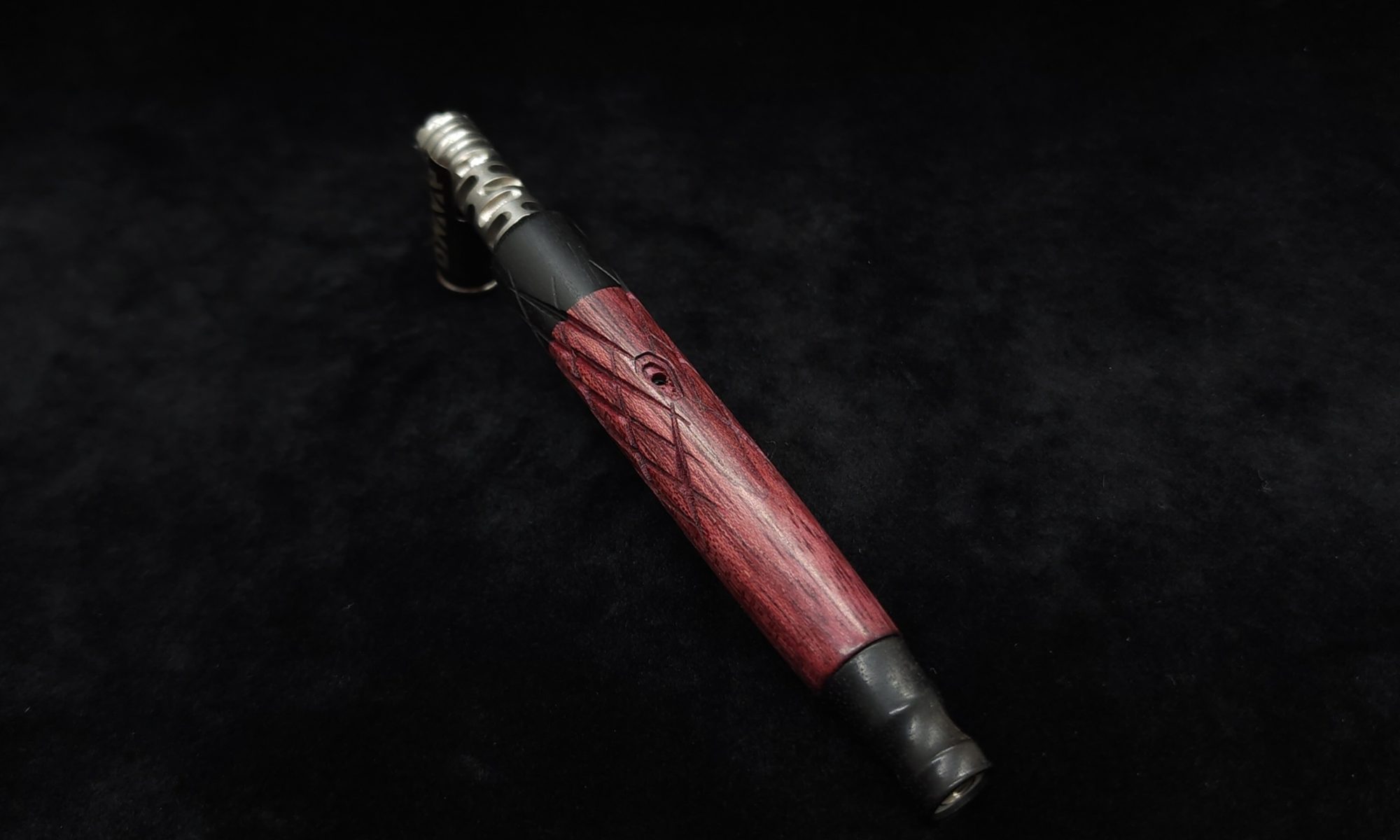 This image portrays Specialty Stem-Spider XL Dynavap Stem-Purpleheart/Ebony Wood + M.P. by Dovetail Woodwork.