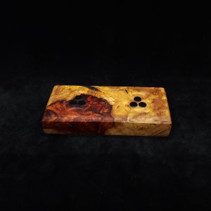 This image portrays DynaStand-Amboyna Burl Wood-Dual Dynavap Quick Stand by Dovetail Woodwork.