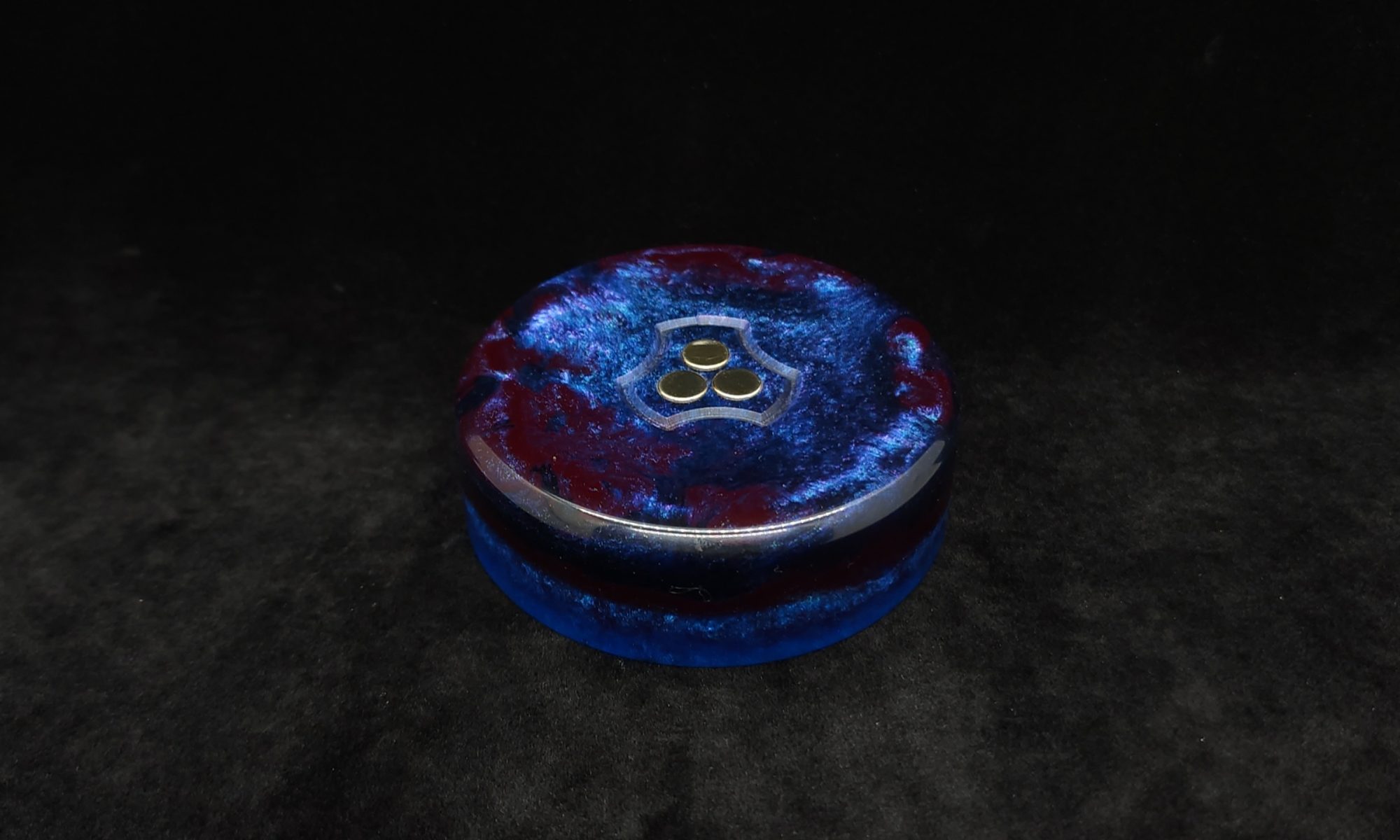 This image portrays DynaPuck XL-Cosmic Galaxy Luminescent-Dynavap Stem Display by Dovetail Woodwork.