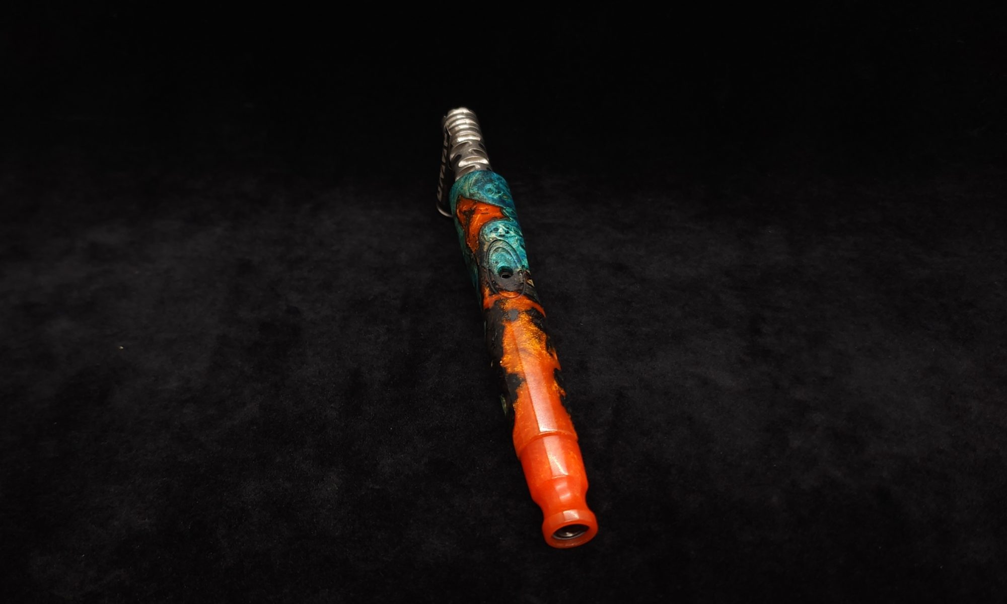 This image portrays Straight Tapered Dynavap XL Burl Hybrid Stem + Matching Mouthpiece by Dovetail Woodwork.