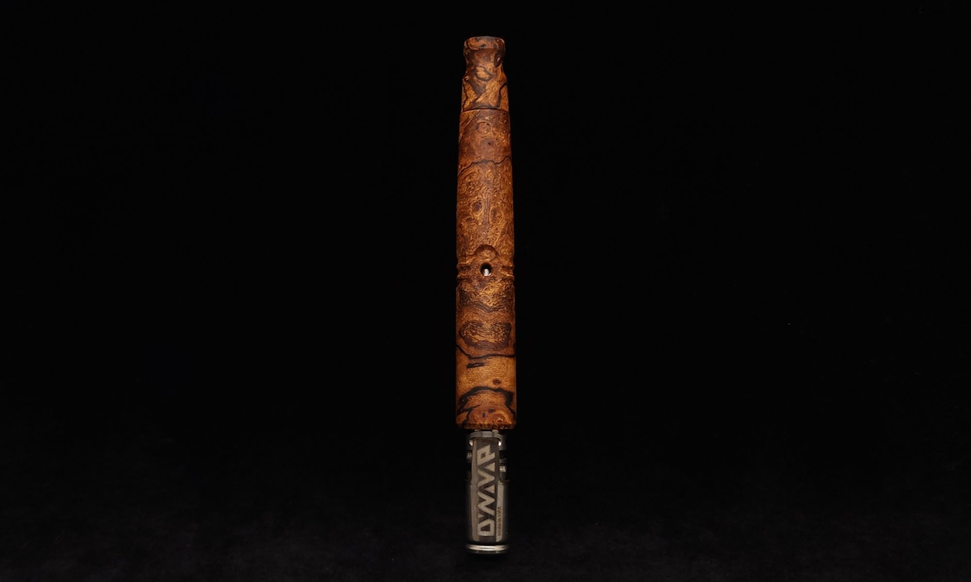 This image portrays Specialty Tapered Dynavap XL Burl Stem + Matching Mouthpiece by Dovetail Woodwork.