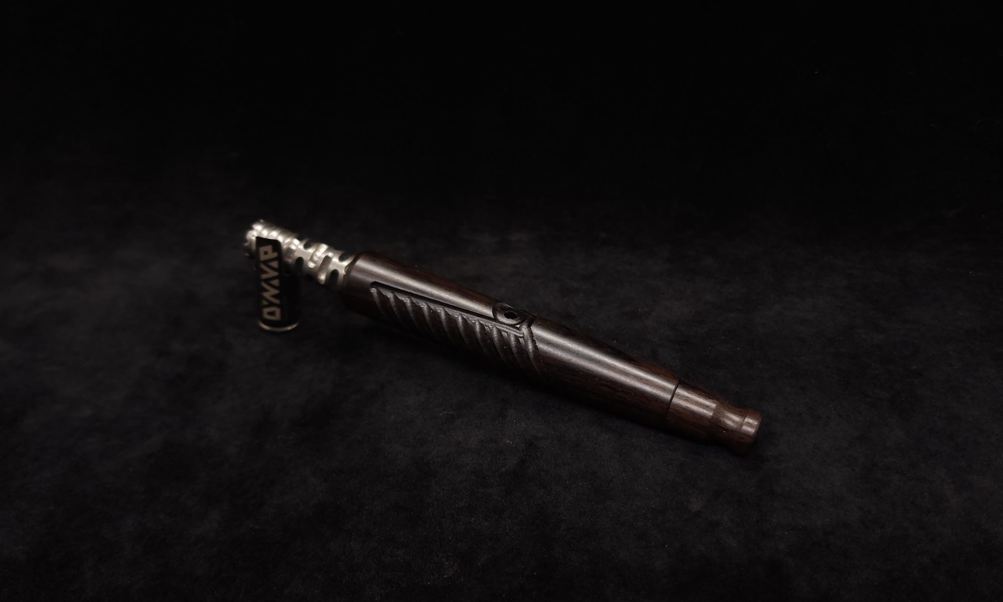 This image portrays Diagonal Slant Dynavap XL Stem/Blackwood + Matching Mouthpiece by Dovetail Woodwork.