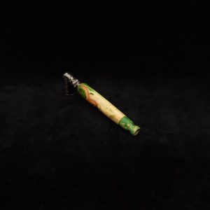 This image portrays Taper Gripped Dynavap Green Color Fade Stem + Matched Mouthpiece by Dovetail Woodwork.