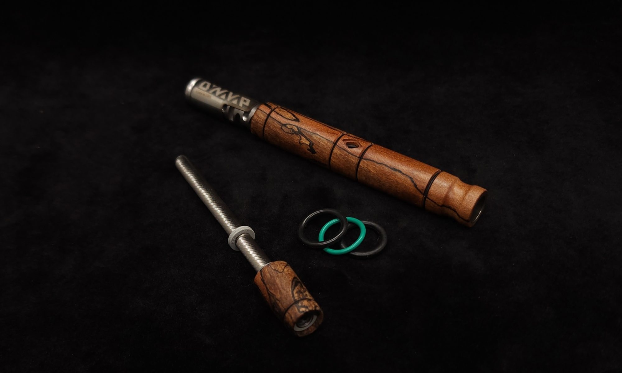 This image portrays Attenuated Dynavap XL Burl Stem + Matching Mouthpiece-NEW! by Dovetail Woodwork.